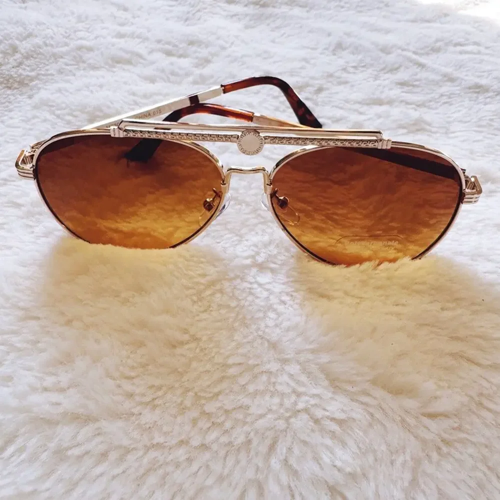 Donna Brown W/ Gold Rim Aviator Sunglasses